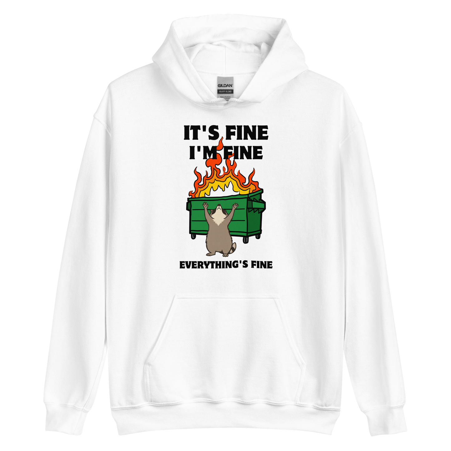 Funny Dumpster Fire Raccoon graphic hoodie in white by Boozy Fox