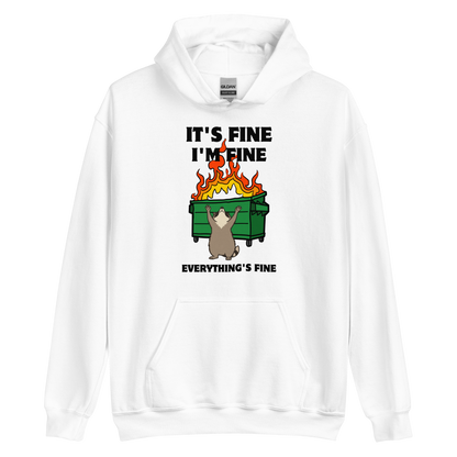 Funny Dumpster Fire Raccoon graphic hoodie in white by Boozy Fox