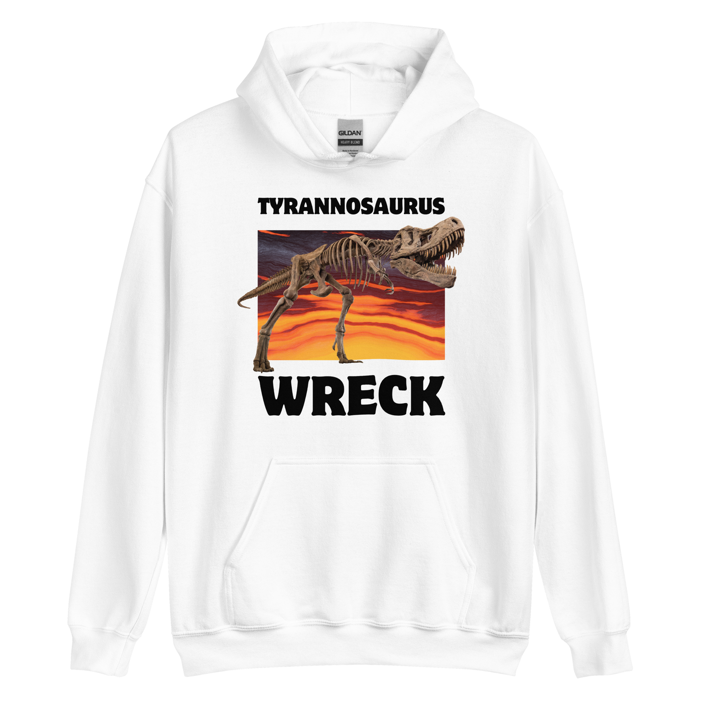 Funny Tyrannosaurus Wreck T-Rex Dinosaur graphic hoodie in white by Boozy Fox