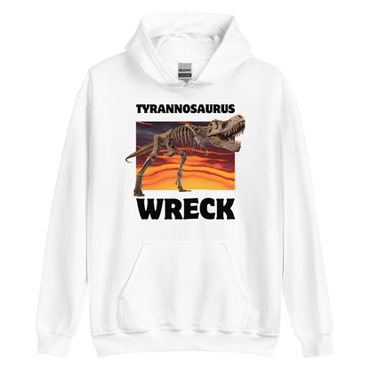 Funny Tyrannosaurus Wreck T-Rex Dinosaur graphic hoodie in white by Boozy Fox