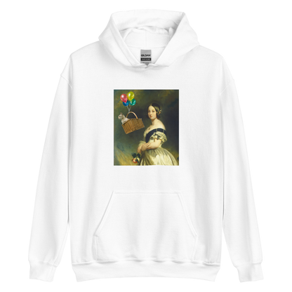 Funny Young Queen Victoria graphic hoodie in white by Boozy Fox