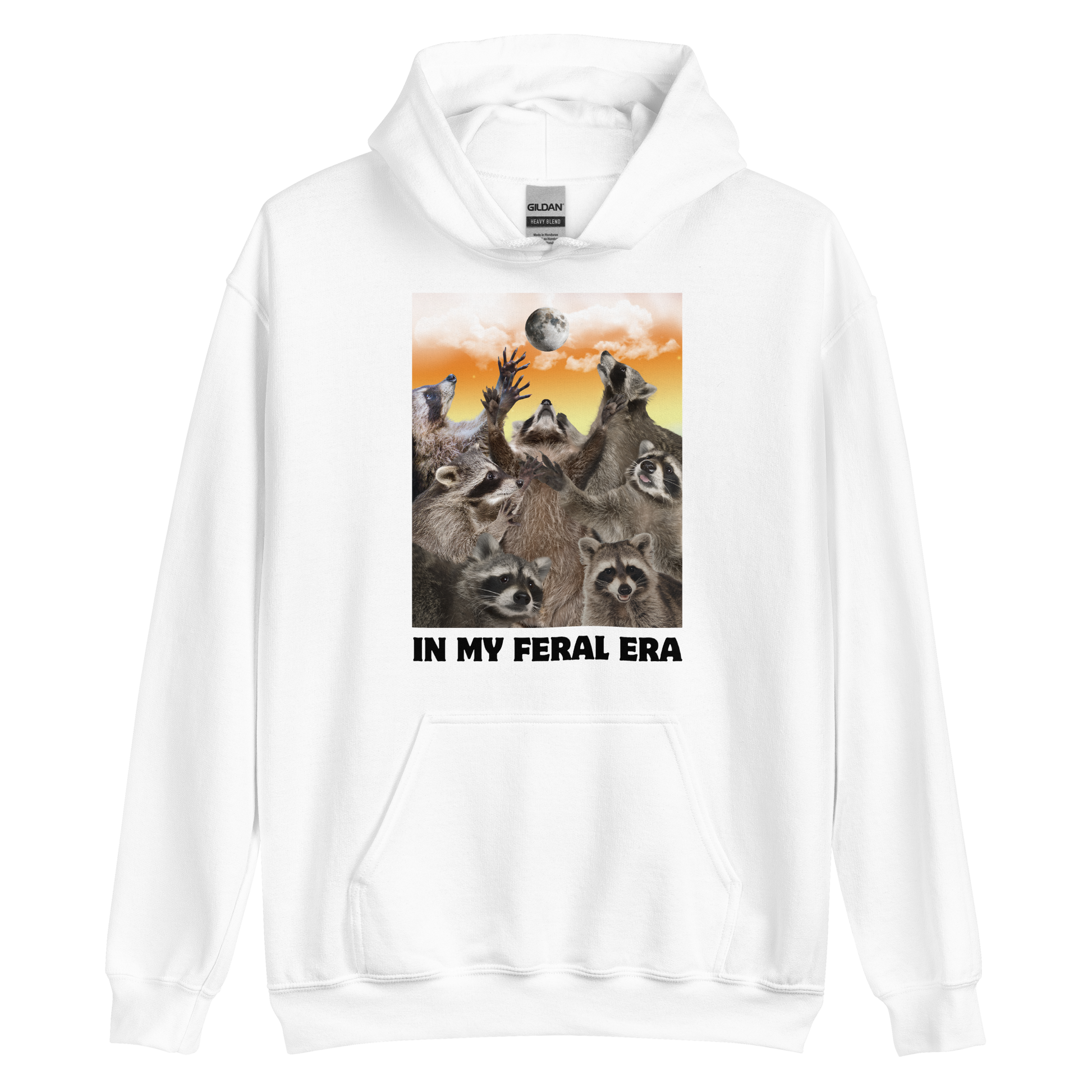 Funny In My Feral Era Raccoon graphic hoodie in white by Boozy Fox