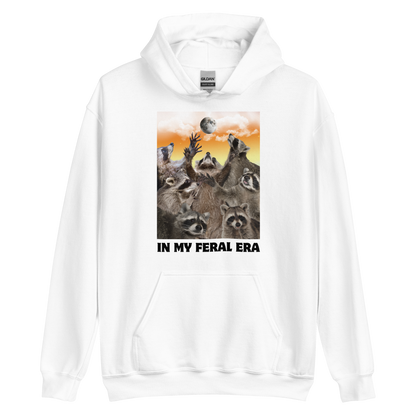 Funny In My Feral Era Raccoon graphic hoodie in white by Boozy Fox