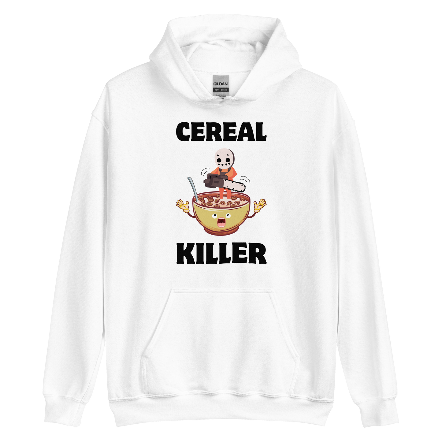 Funny Cereal Killer breakfast graphic hoodie in white by Boozy Fox