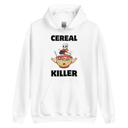 Funny Cereal Killer breakfast graphic hoodie in white by Boozy Fox
