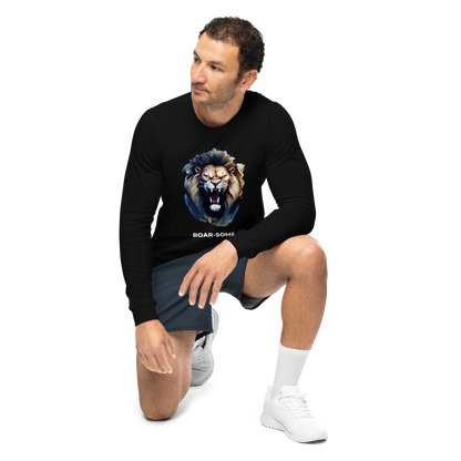 Man wearing a Black Roar-Some Lion Long Sleeve Tee - Boozy Fox