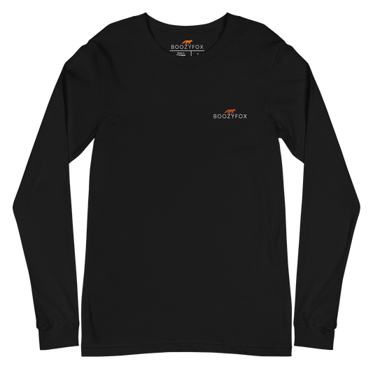 Black Boozy Fox Long Sleeve Tee featuring an embroidered Boozy Fox logo on the chest - Cool Boozy Fox Long Sleeve Graphic Tees - Boozy Fox