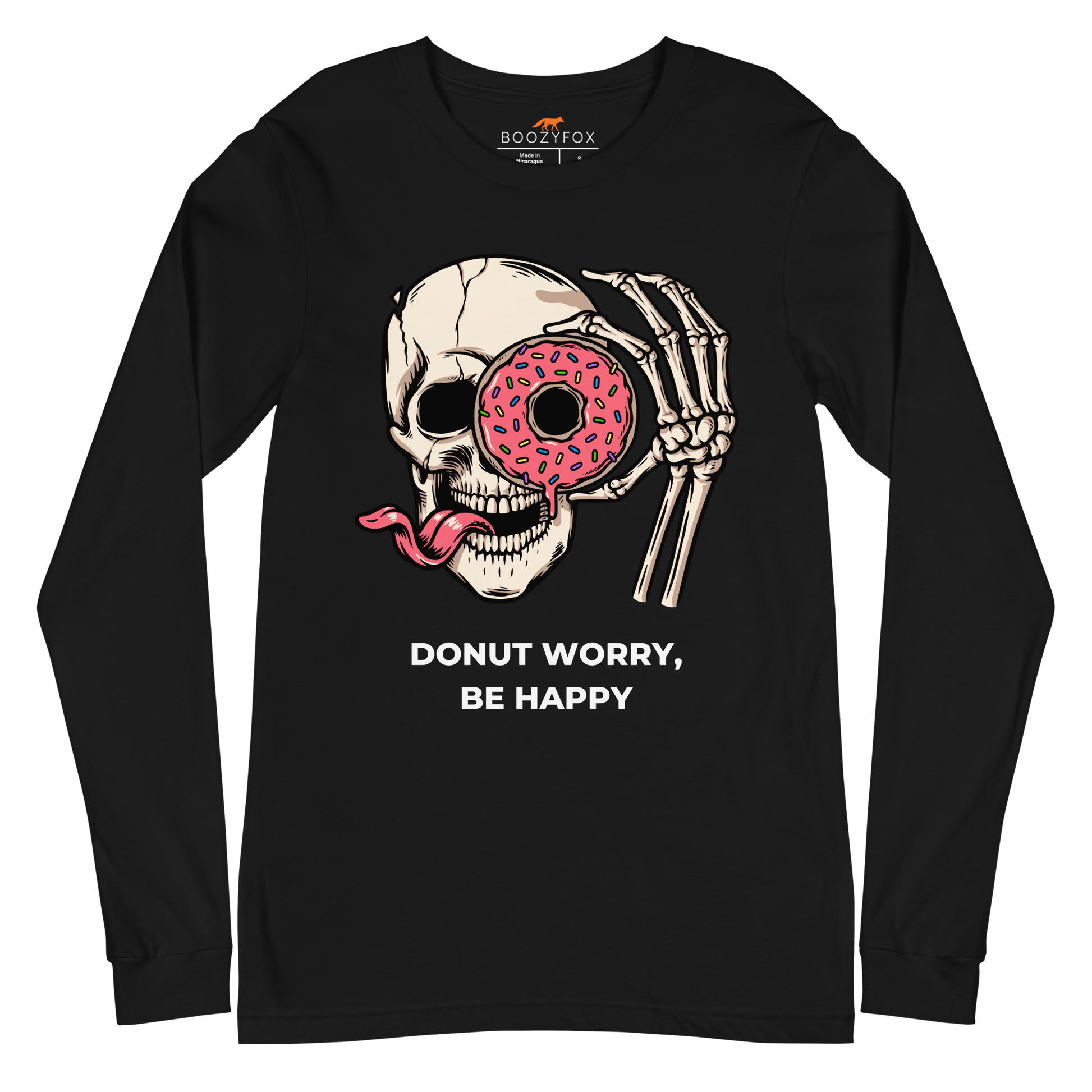 Donut Worry Be Happy Long Sleeve Tee Online - Black - Boozy Fox