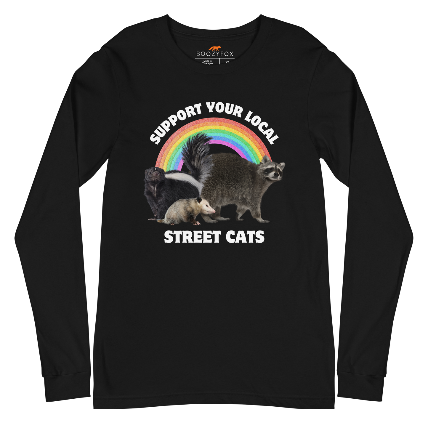 Support Your Local Street Cats Long Sleeve Tee Online - Black - Boozy Fox