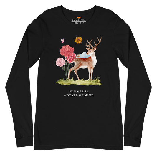 Black Summer Is a State of Mind Long Sleeve Tee featuring a Summer Is a State of Mind graphic on the chest - Cute Summer Long Sleeve Graphic Tees - Boozy Fox