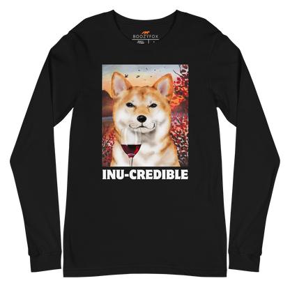 Funny Shiba Inu graphic long sleeve tee in black by Boozy Fox
