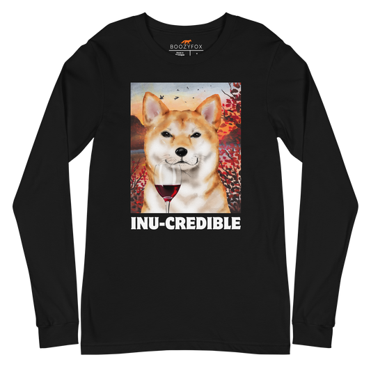 Funny Shiba Inu graphic long sleeve tee in black by Boozy Fox
