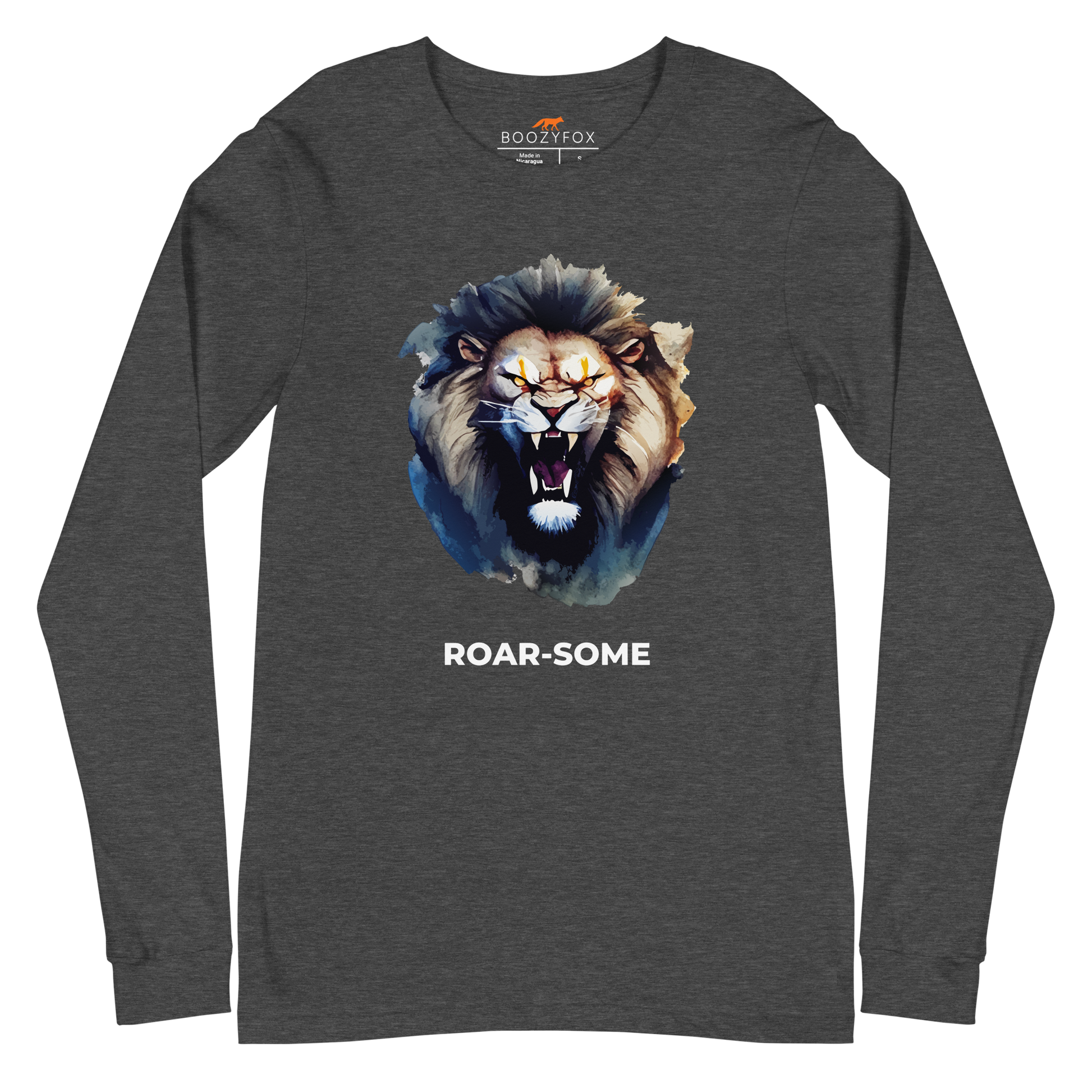 Roar-Some Lion Long Sleeve Tee Online - Dark Grey Heather - Boozy Fox