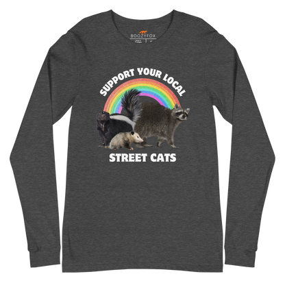 Support Your Local Street Cats Long Sleeve Tee Online - Dark Grey Heather - Boozy Fox