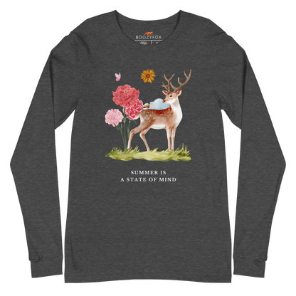 Dark Grey Heather Summer Is a State of Mind Long Sleeve Tee featuring a Summer Is a State of Mind graphic on the chest - Cute Summer Long Sleeve Graphic Tees - Boozy Fox