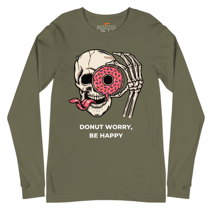 Donut Worry Be Happy Long Sleeve Tee Online - Military Green - Boozy Fox