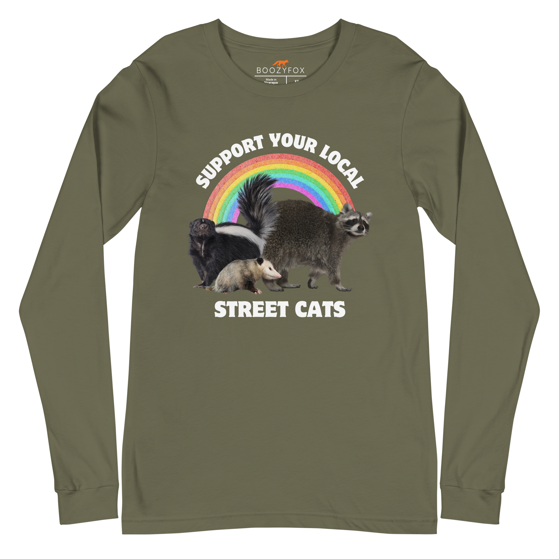 Support Your Local Street Cats Long Sleeve Tee Online - Military Green - Boozy Fox