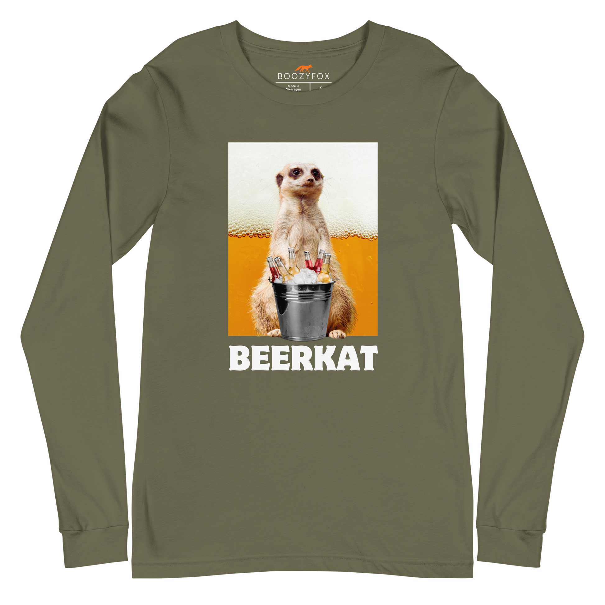 Meerkat Long Sleeve Tee Online - Military Green - Boozy Fox