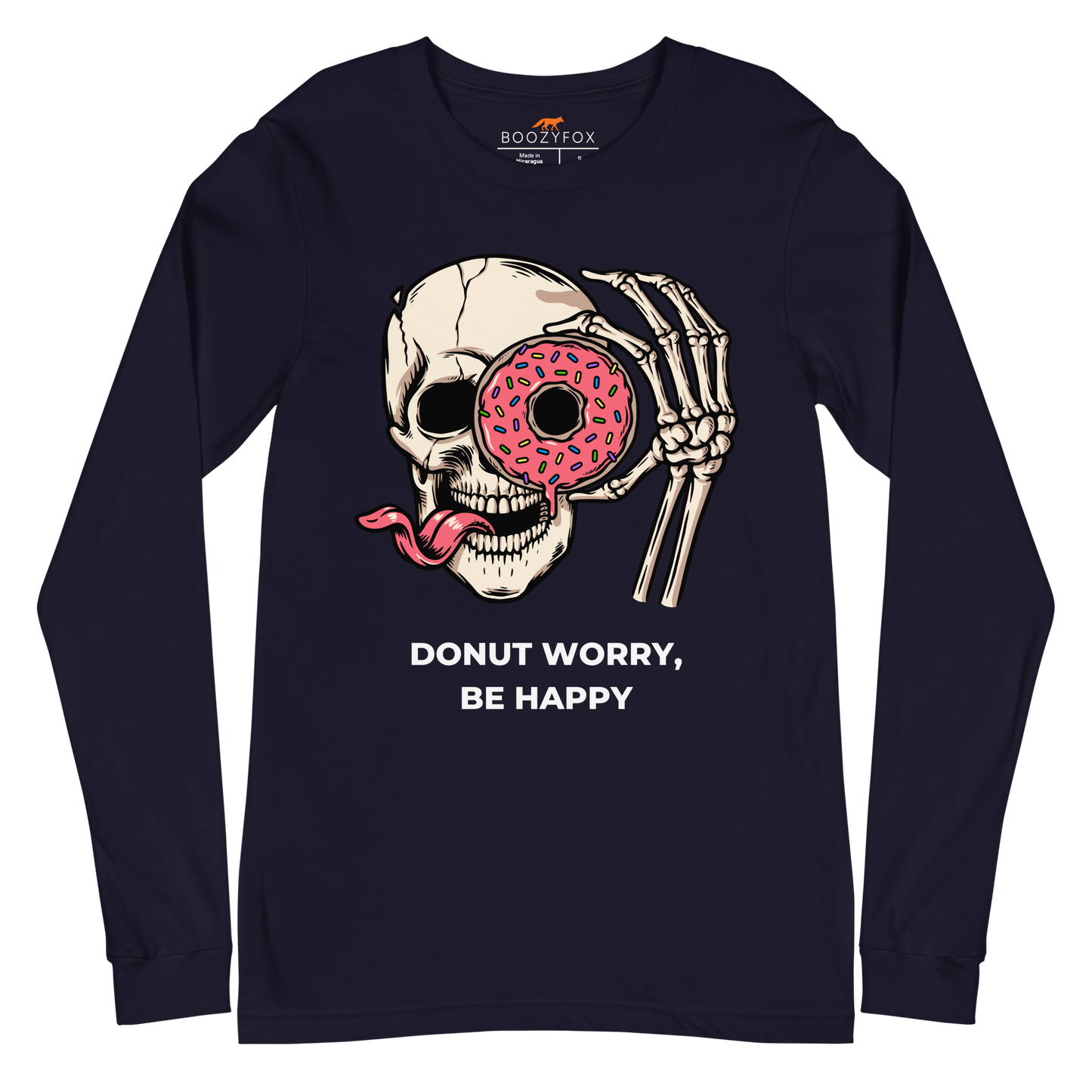 Donut Worry Be Happy Long Sleeve Tee Online - Navy - Boozy Fox