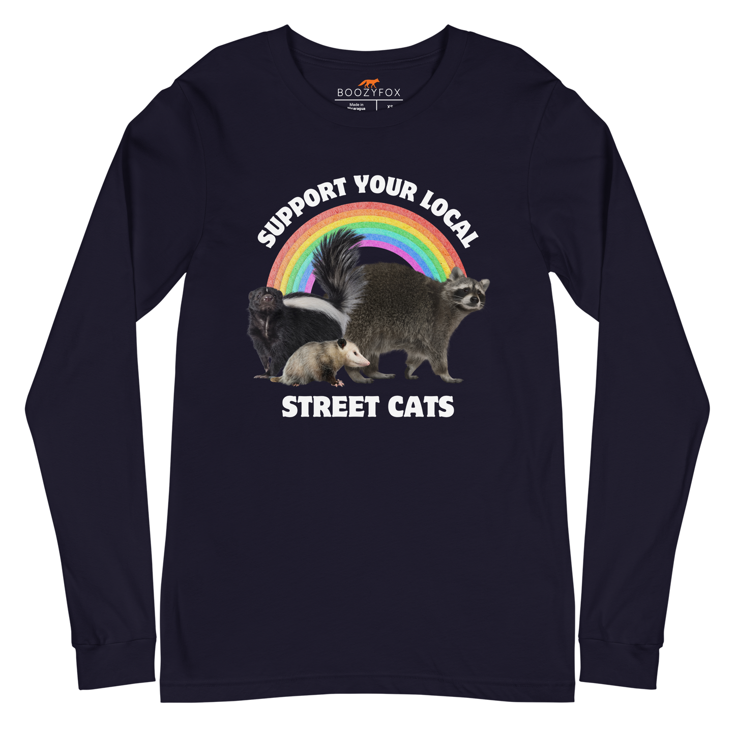 Support Your Local Street Cats Long Sleeve Tee Online - Navy - Boozy Fox