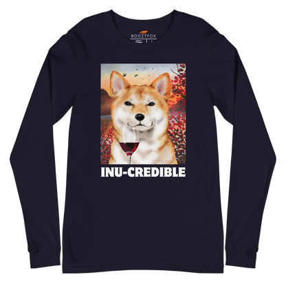Funny Shiba Inu graphic long sleeve tee in navy by Boozy Fox
