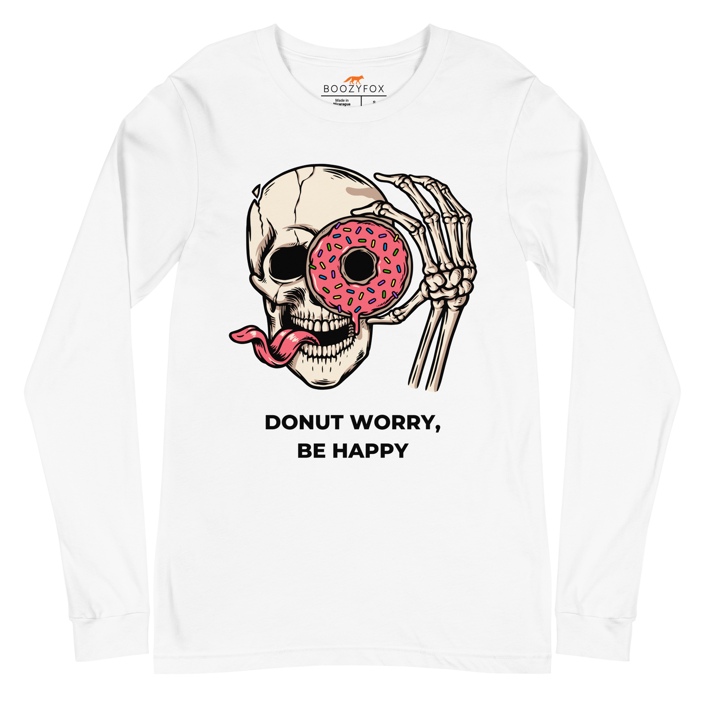 Donut Worry Be Happy Long Sleeve Tee Online - White - Boozy Fox