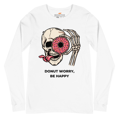 Donut Worry Be Happy Long Sleeve Tee Online - White - Boozy Fox