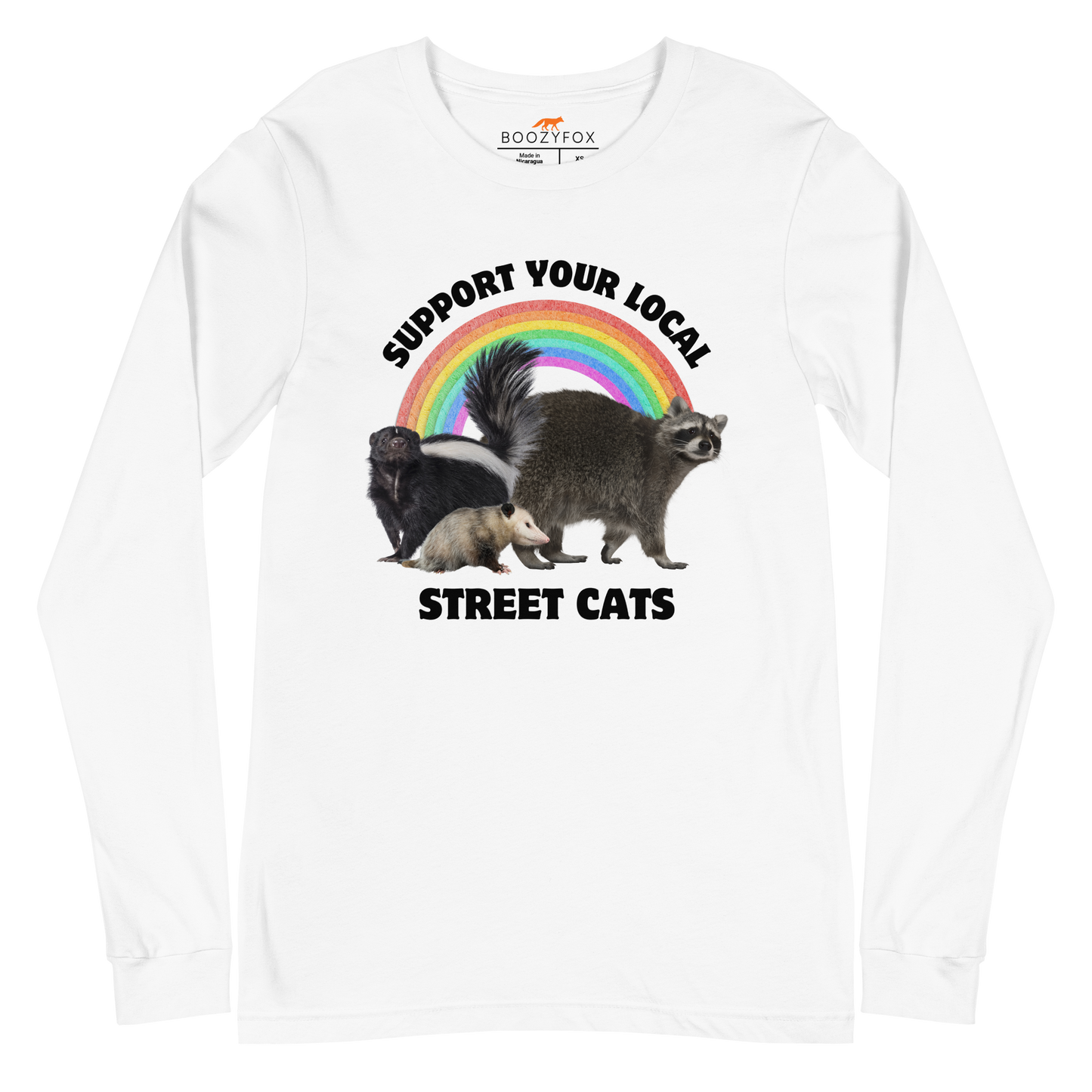 Support Your Local Street Cats Long Sleeve Tee Online - White - Boozy Fox