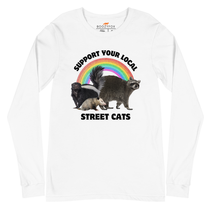 Support Your Local Street Cats Long Sleeve Tee Online - White - Boozy Fox