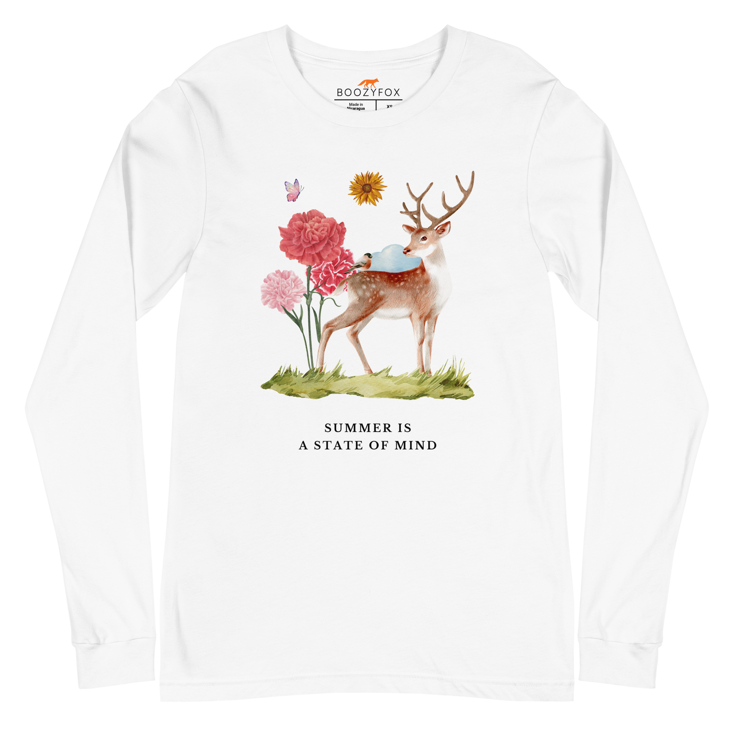 White Summer Is a State of Mind Long Sleeve Tee featuring a Summer Is a State of Mind graphic on the chest - Cute Summer Long Sleeve Graphic Tees - Boozy Fox