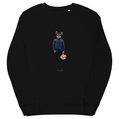 Black Organic Cotton Dog Sweatshirt showcasing a captivating Anthropomorphic Dog graphic on the chest - Cool Graphic Dog Sweatshirts - Boozy Fox