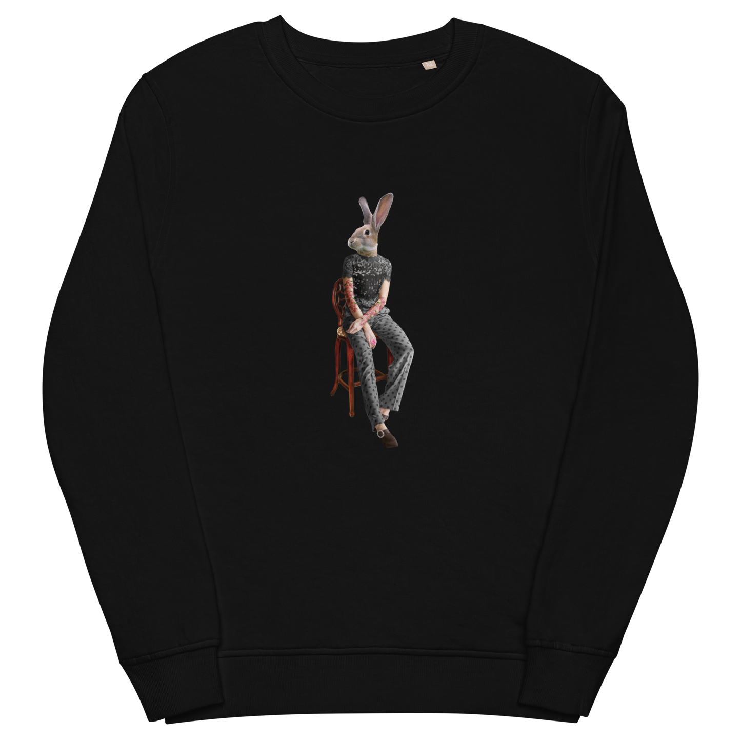 Anthropomorphic Rabbit Organic Cotton Sweatshirt Online - Black - Boozy Fox