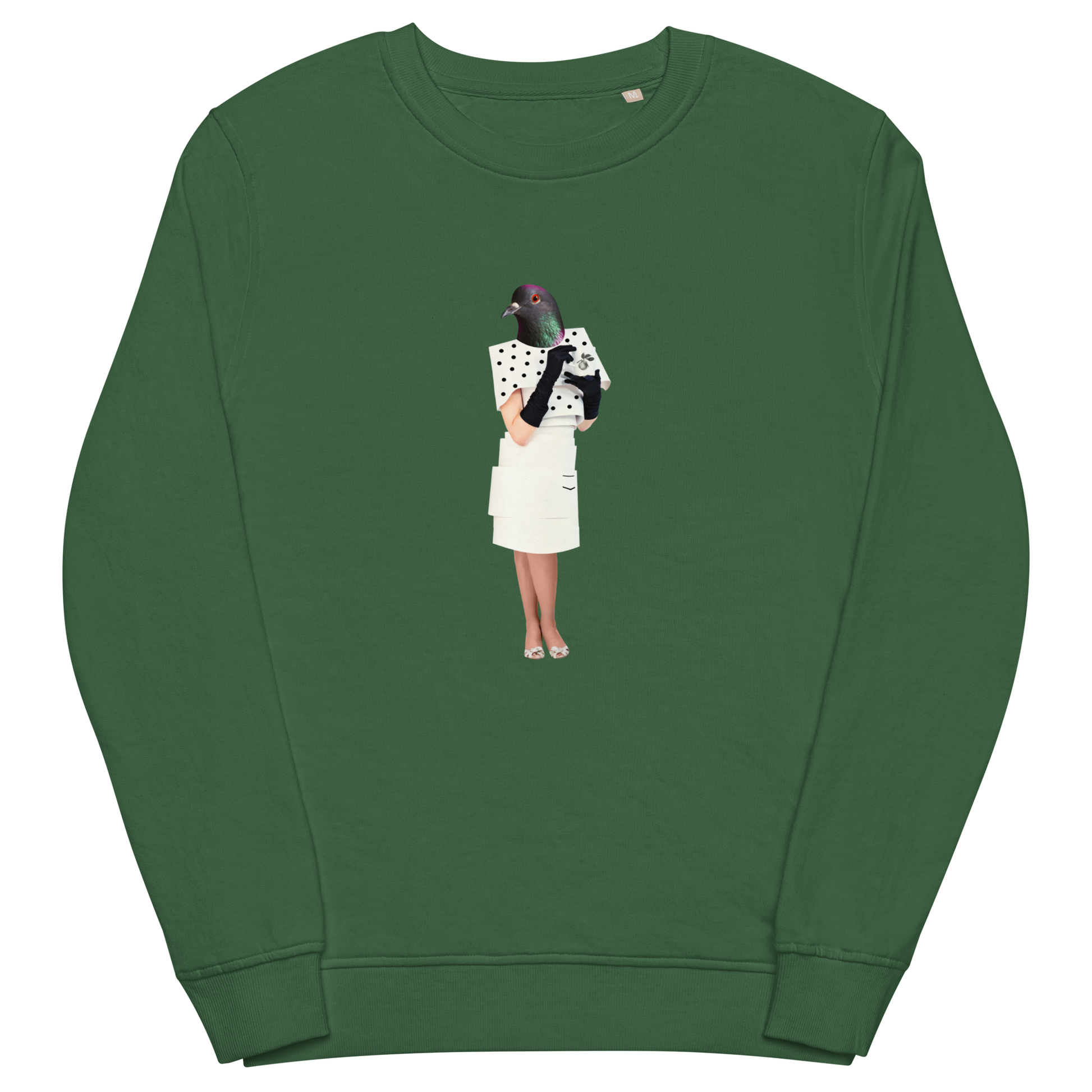 Anthropomorphic Pigeon Organic Cotton Sweatshirt Online - Bottle Green - Boozy Fox