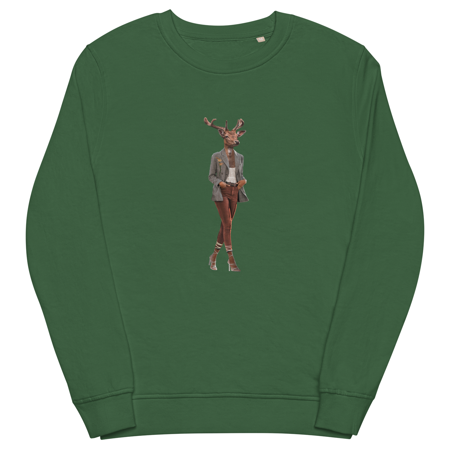 Anthropomorphic Deer Organic Cotton Sweatshirt Online - Bottle Green - Boozy Fox