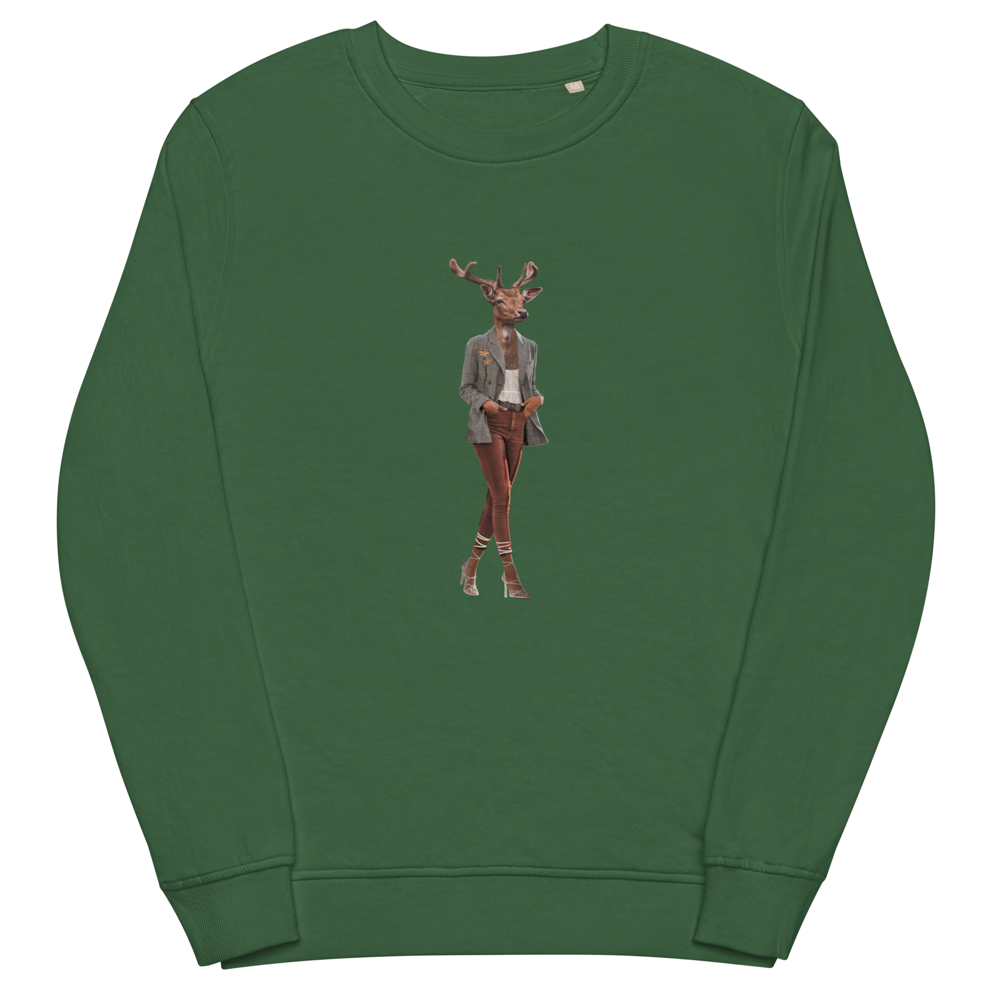 Anthropomorphic Deer Organic Cotton Sweatshirt Online - Bottle Green - Boozy Fox