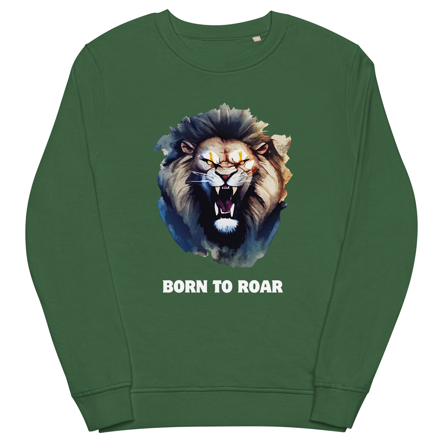 Funny Born to Roar Lion Organic Cotton Sweatshirt in bottle green by Boozy Fox