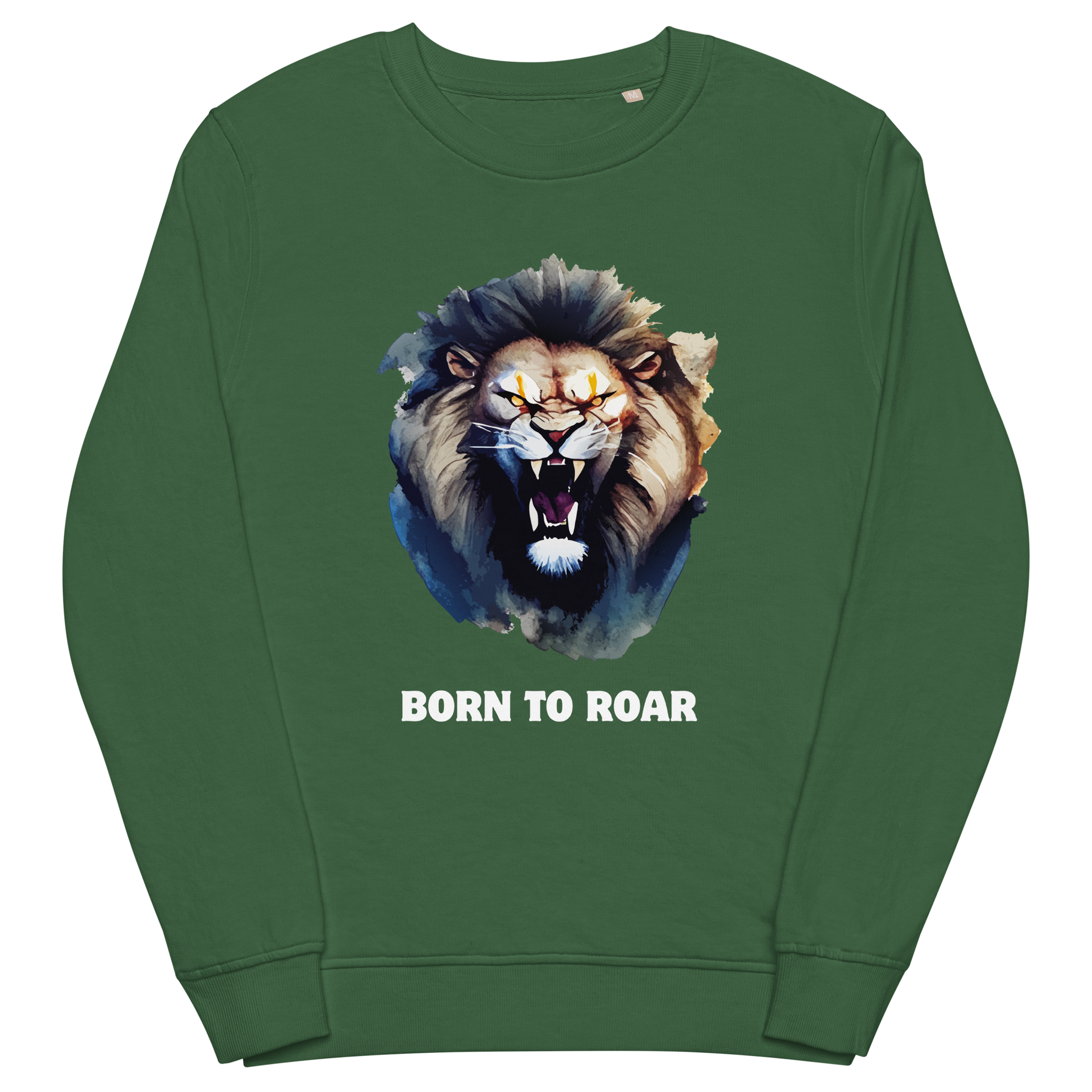 Funny Born to Roar Lion Organic Cotton Sweatshirt in bottle green by Boozy Fox