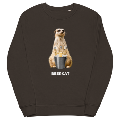 Deep Charcoal Grey Organic Cotton Meerkat Sweatshirt featuring a hilarious Beerkat graphic on the chest - Funny Graphic Meerkat Sweatshirts - Boozy Fox