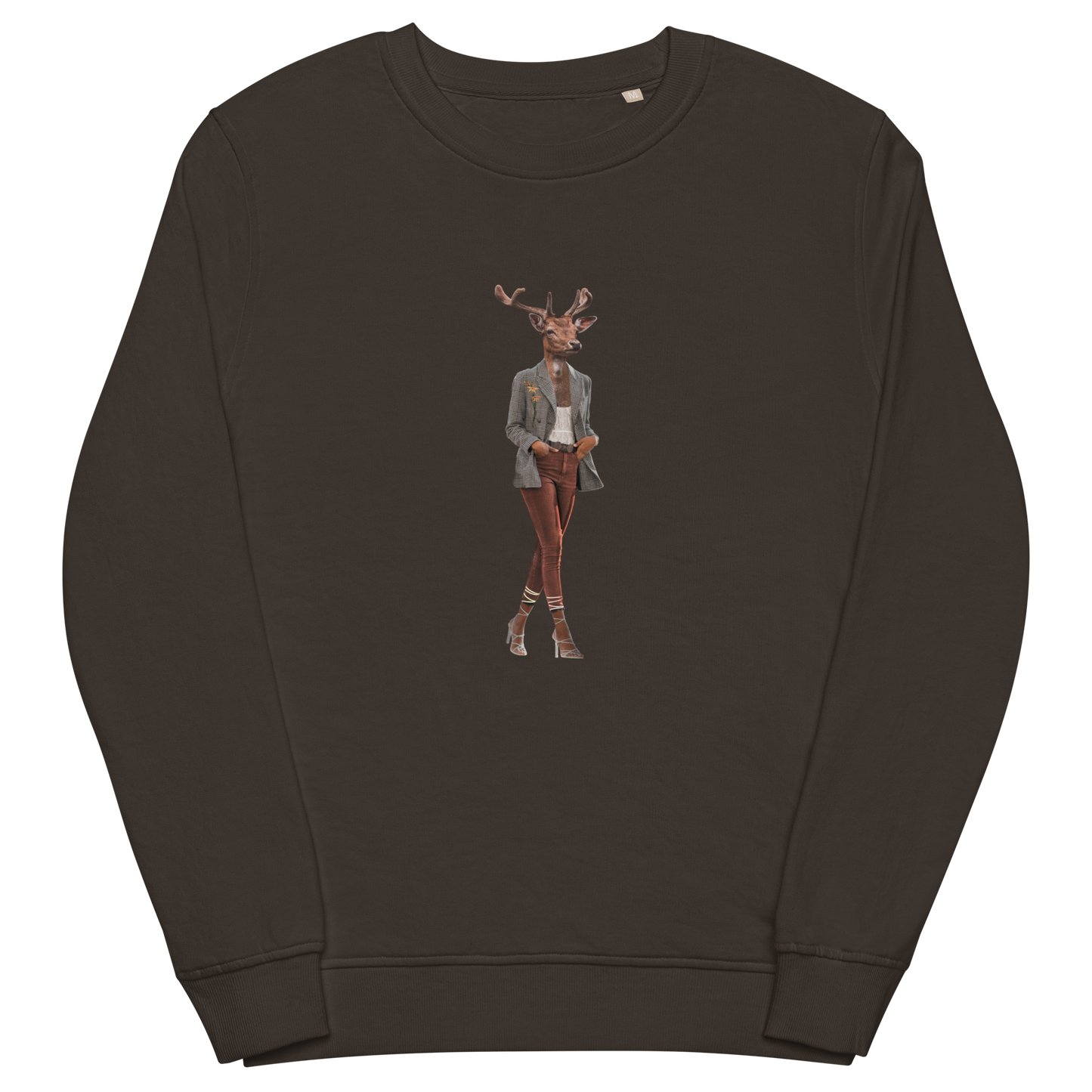 Anthropomorphic Deer Organic Cotton Sweatshirt Online - Deep Charcoal Grey - Boozy Fox