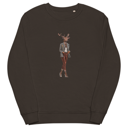 Anthropomorphic Deer Organic Cotton Sweatshirt Online - Deep Charcoal Grey - Boozy Fox