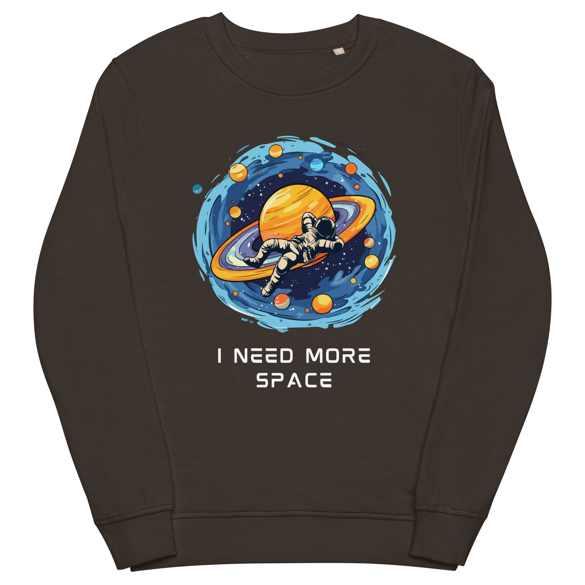 Deep Charcoal Grey Organic Cotton Astronaut Sweatshirt featuring a captivating I Need More Space graphic on the chest - Funny Graphic Space Sweatshirts - Boozy Fox