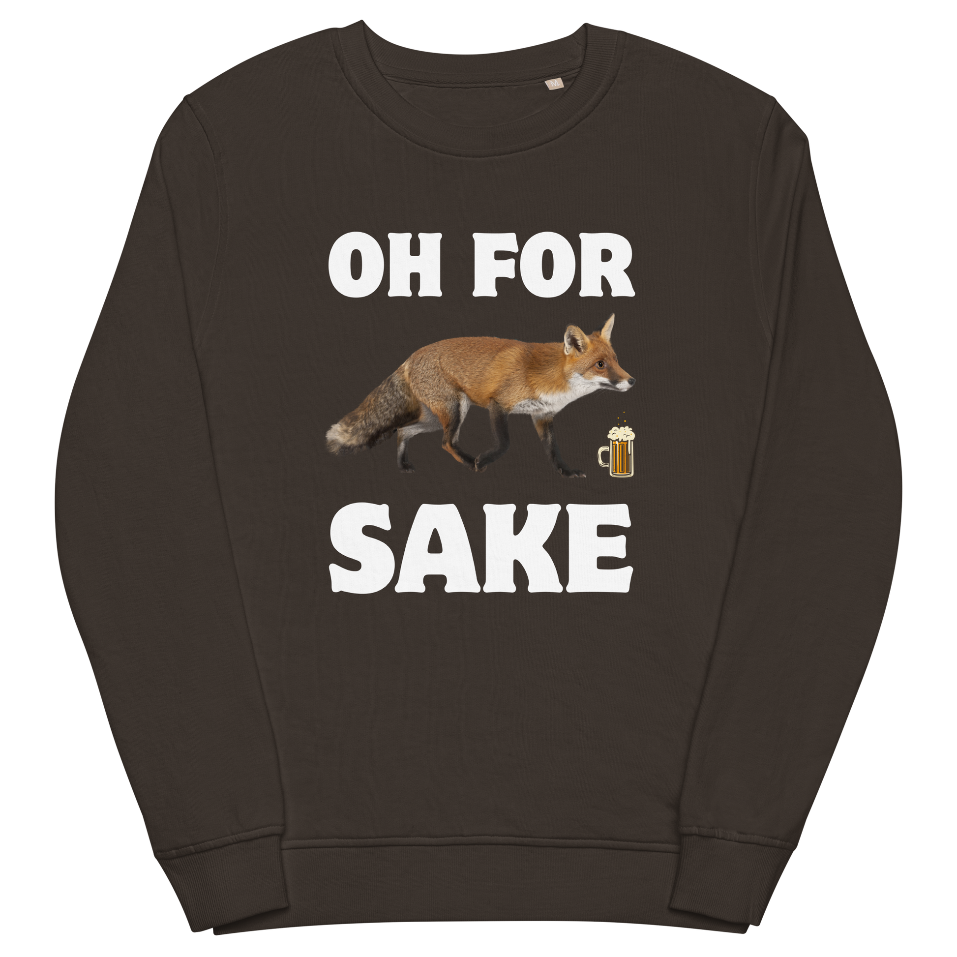 Deep Charcoal Grey Organic Cotton Fox Sweatshirt featuring a Oh For Fox Sake graphic on the chest - Funny Graphic Fox Sweatshirts - Boozy Fox