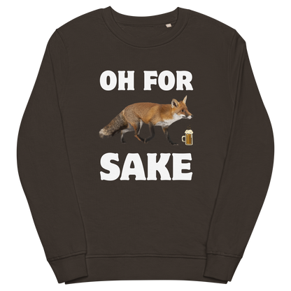Deep Charcoal Grey Organic Cotton Fox Sweatshirt featuring a Oh For Fox Sake graphic on the chest - Funny Graphic Fox Sweatshirts - Boozy Fox