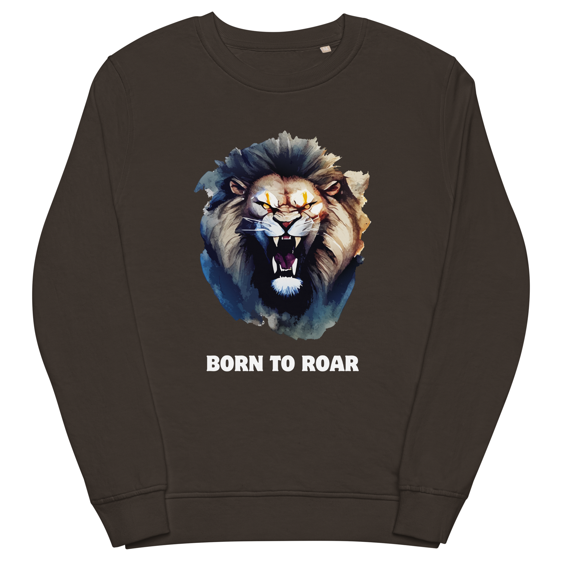 Funny Born to Roar Lion Organic Cotton Sweatshirt in deep charcoal grey by Boozy Fox