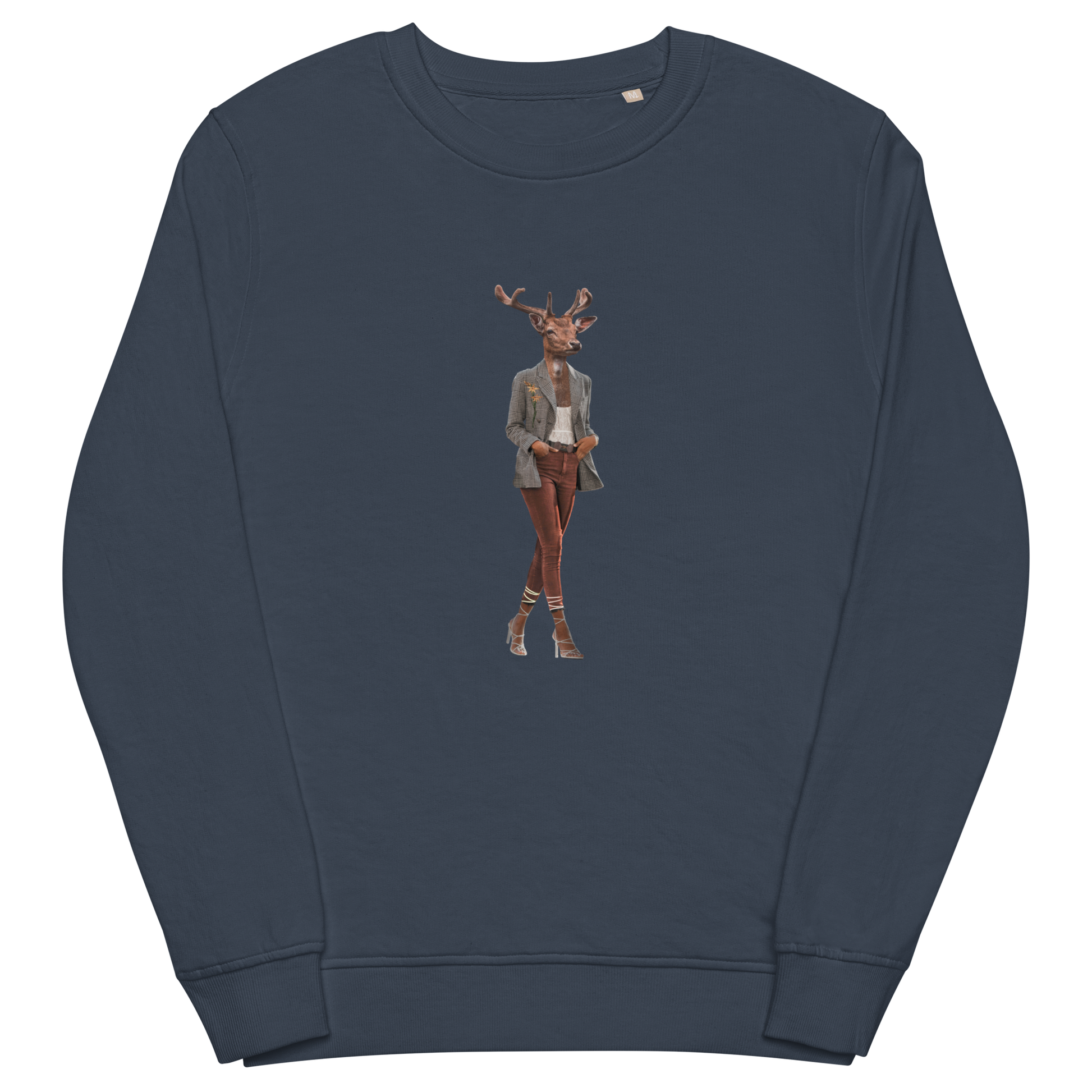 Anthropomorphic Deer Organic Cotton Sweatshirt Online - French Navy - Boozy Fox