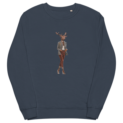 Anthropomorphic Deer Organic Cotton Sweatshirt Online - French Navy - Boozy Fox