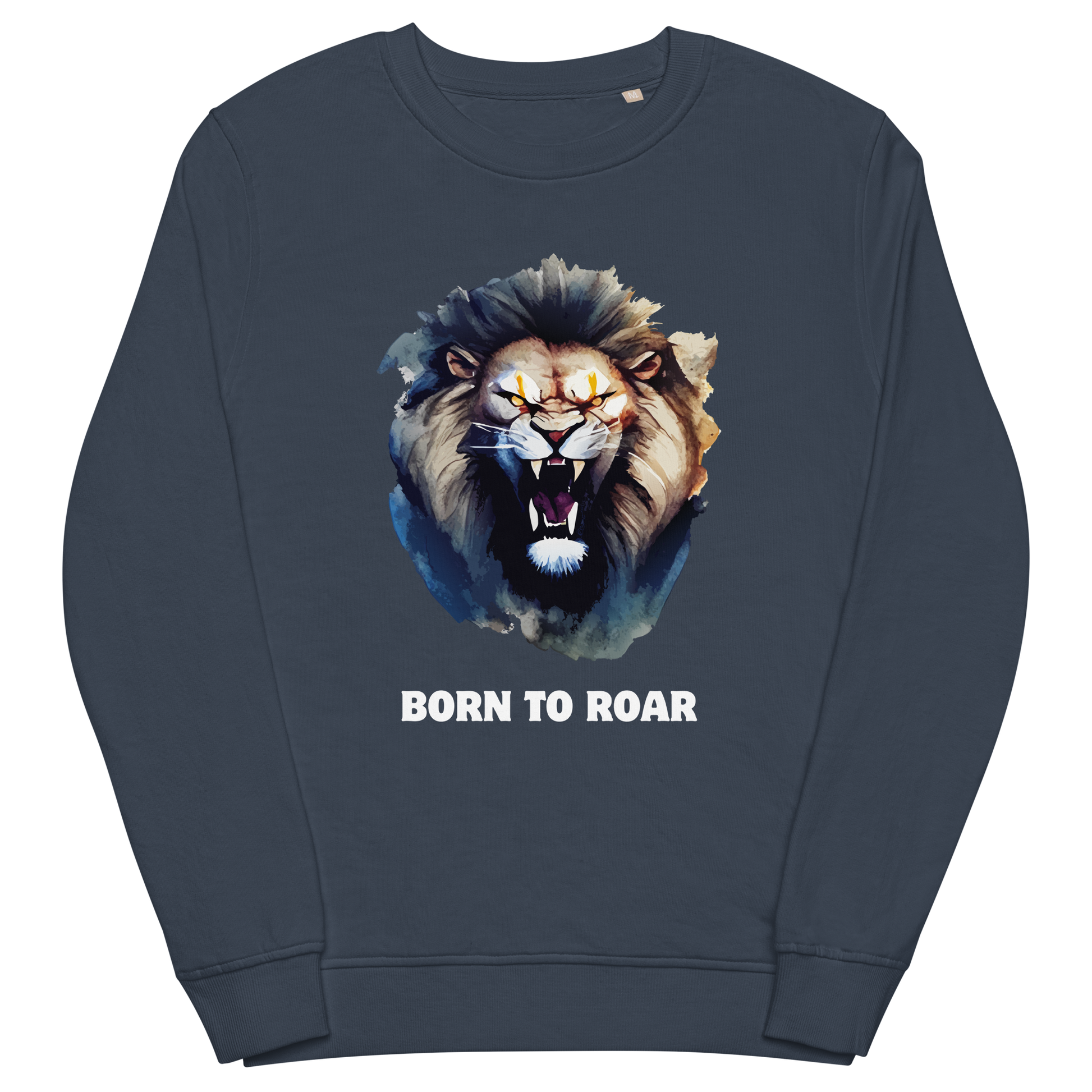Funny Born to Roar Lion Organic Cotton Sweatshirt in French navy by Boozy Fox