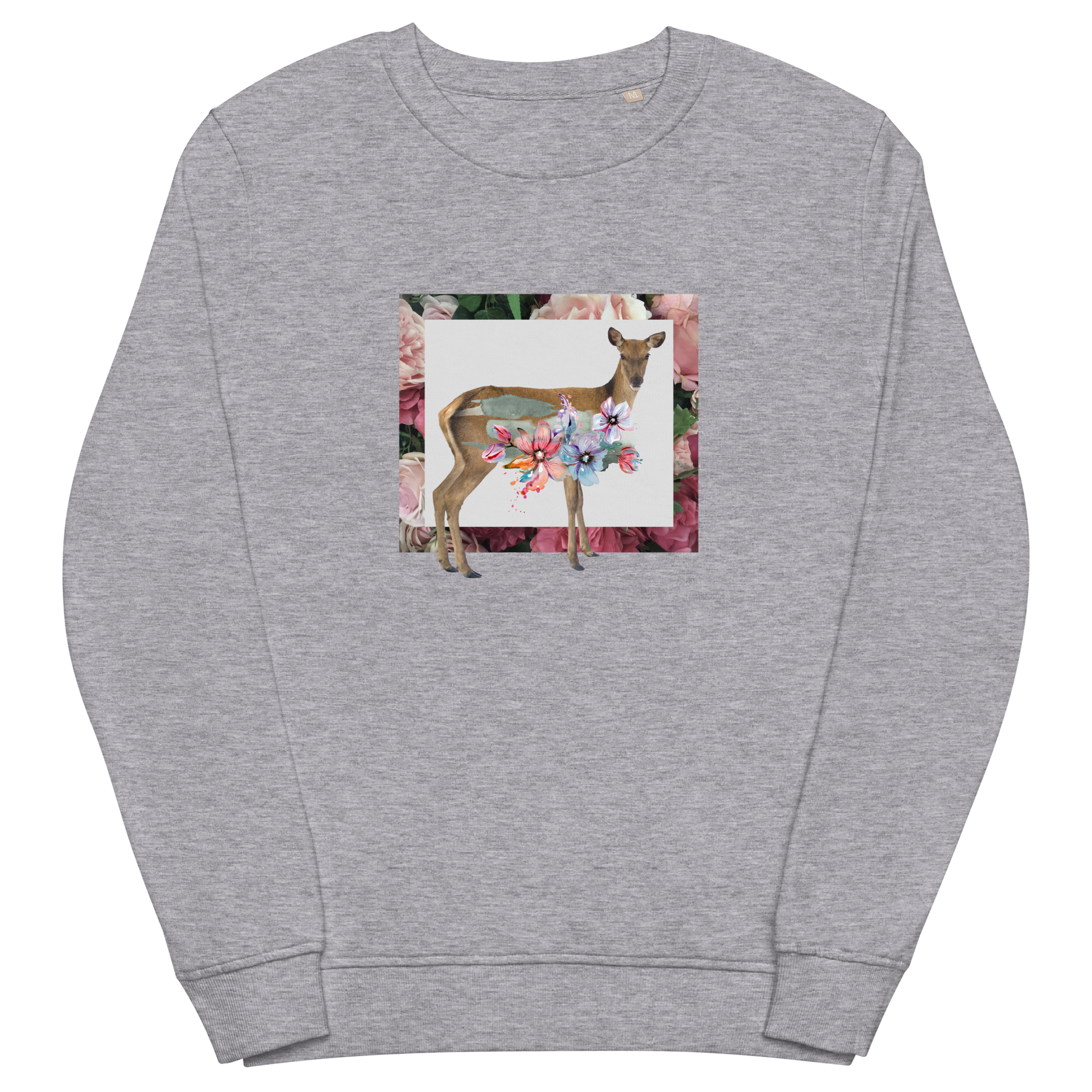 Floral Deer Organic Cotton Sweatshirt Online - Grey Melange - Boozy Fox