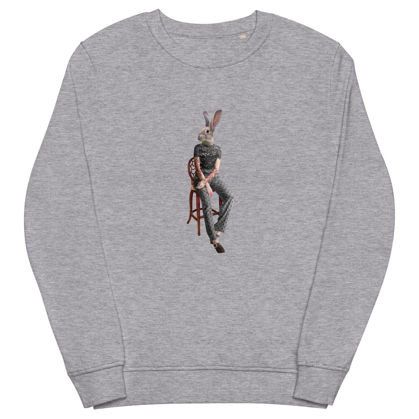 Anthropomorphic Rabbit Organic Cotton Sweatshirt Online - Grey Melange - Boozy Fox