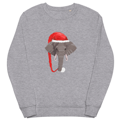 Grey Melange Organic Christmas Elephant Sweatshirt featuring a delight Elephant Wearing an Elf Hat graphic on the chest - Funny Christmas Graphic Elephant Sweatshirts - Boozy Fox